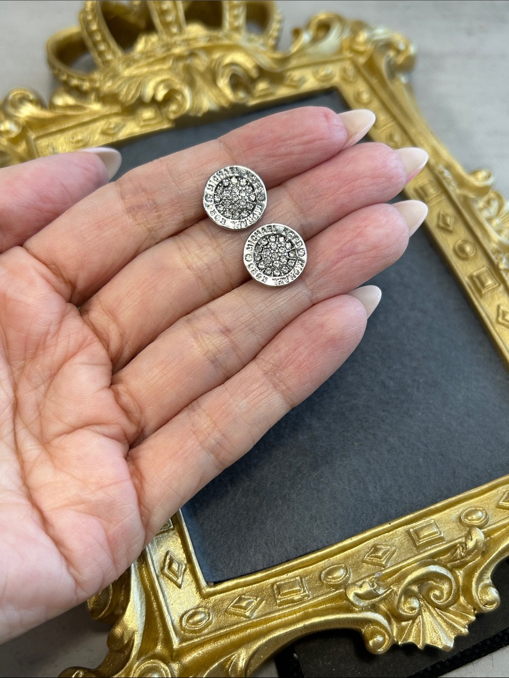 Silver Crystal Pave Stud Earrings - Silver